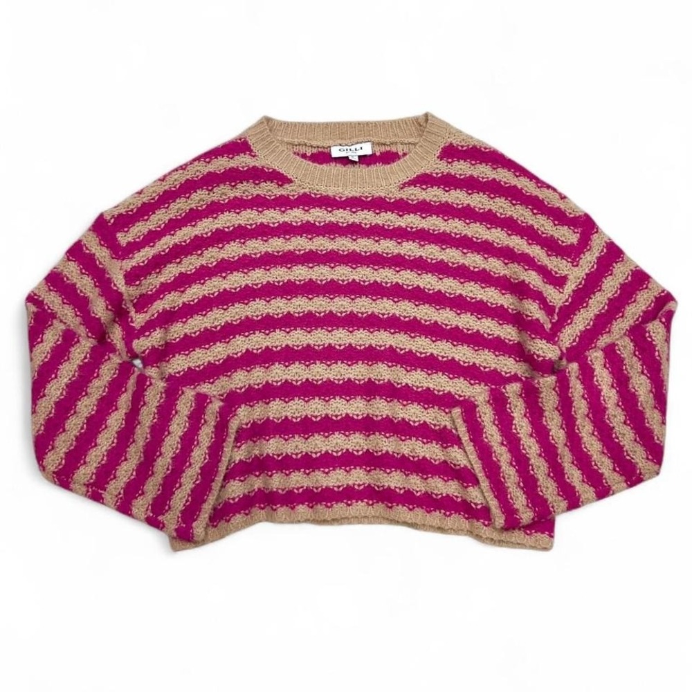 Gilli Pink/Tan Striped Sweater Oversized Womens S Fall Knits Preppy